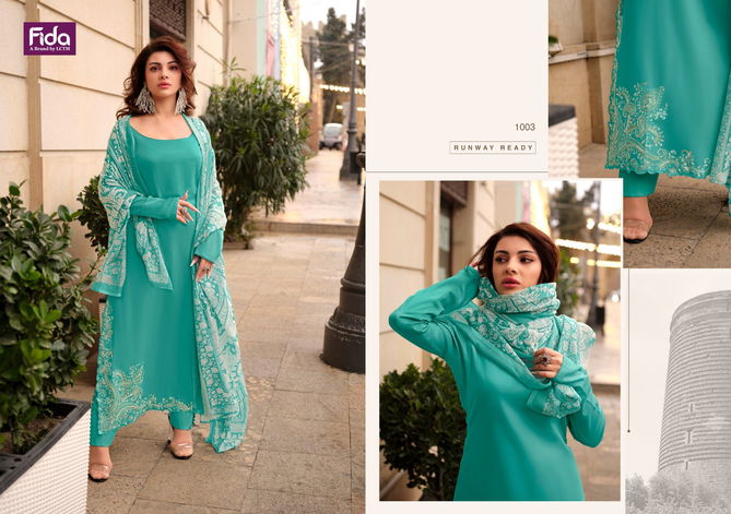 Kudrat By Fida Cotton Satin Embroidery Designer Salwar Kameez Wholesale Market In Surat With Price